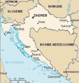 La carte dtaille de la Croatie