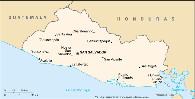 La carte dtaille du Salvador !