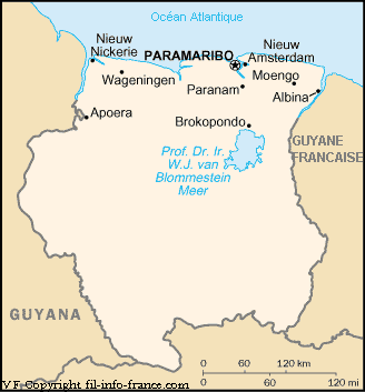 Dcouvrez la carte dtaille du Suriname !