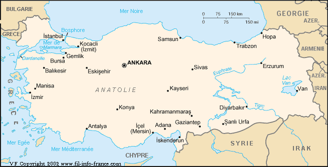 La carte dtaille de la Turquie
