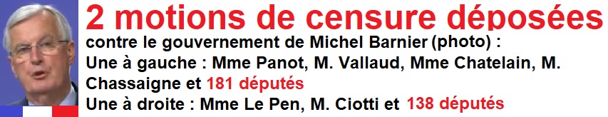 2 motions de censure en application de l'article 49.3 de la Constitution