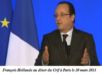 Franois Hollande au dner annuel du CRIF  Paris, le 20 mars 2013