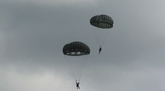 Enfin, les parachutistes du Liberty Jump Team sont apparus aprs une longue attente