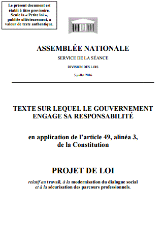 TEXTE INTEGRAL PDF LOI TRAVAIL ADOPTE MERCREDI 6 JUILLET 2016