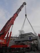 pose du tablier en béton avec la grue de 650 tonnes